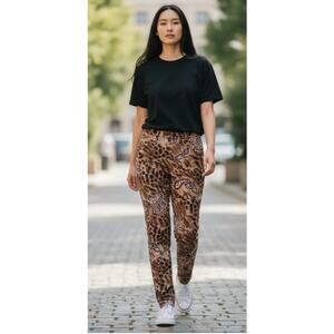 Nicole Max Tiger & Paisley Print Cotton Straight Leg Slacks Pants size 8